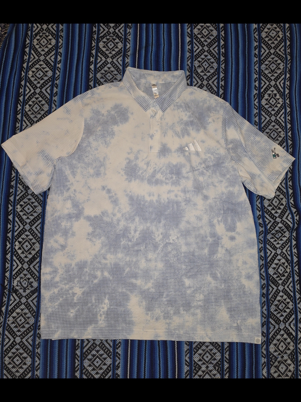 adidas Men's Light Blue and White Tie-Dye Polo